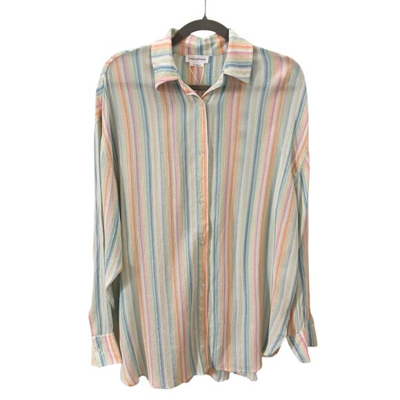 NWT Lovers & Friends Catalina Button Down Shirt in "Rainbow Stripe" Size XS - Picture 4 of 12